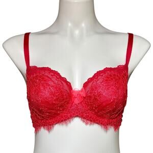 Victoria's Secret Dream Angels Unlined Demi Bra Red Pink Lace 36C